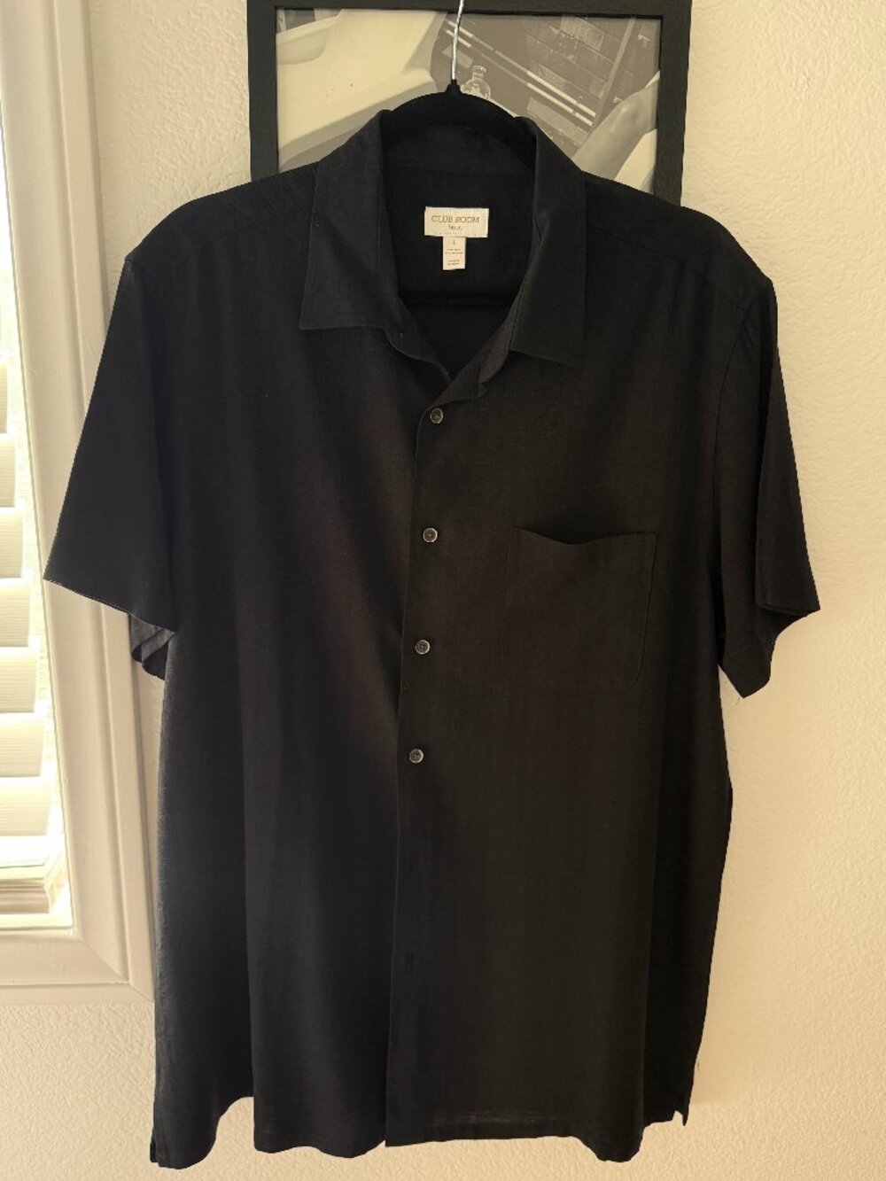 Club Room Luxury Black Silk Blend Short Sleeve Button Down Shirt Men’s L